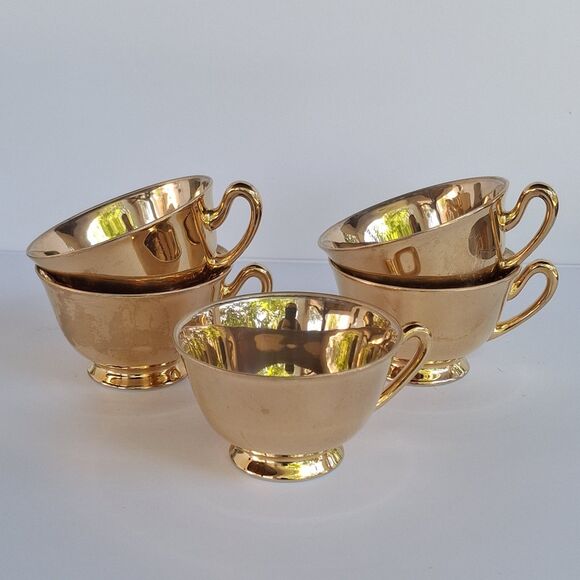 Vintage Noritake Porcelain China Teacup Gold Dipped Lusterware Lot Of 5 - Picture 1 of 7